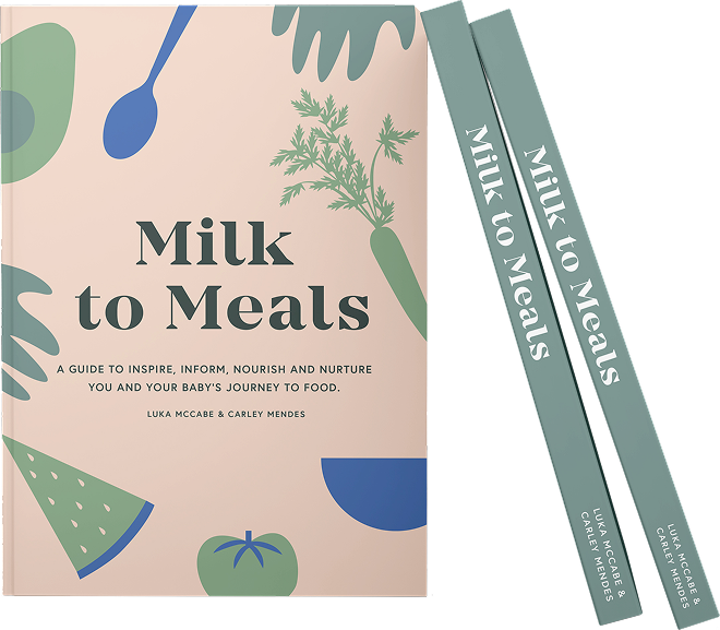 Book titled 'Milk to Meals' with illustrations on a beige background