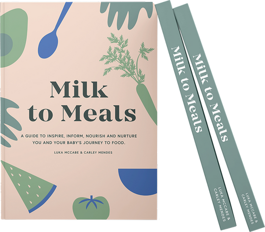 Book titled 'Milk to Meals' with illustrations on a beige background
